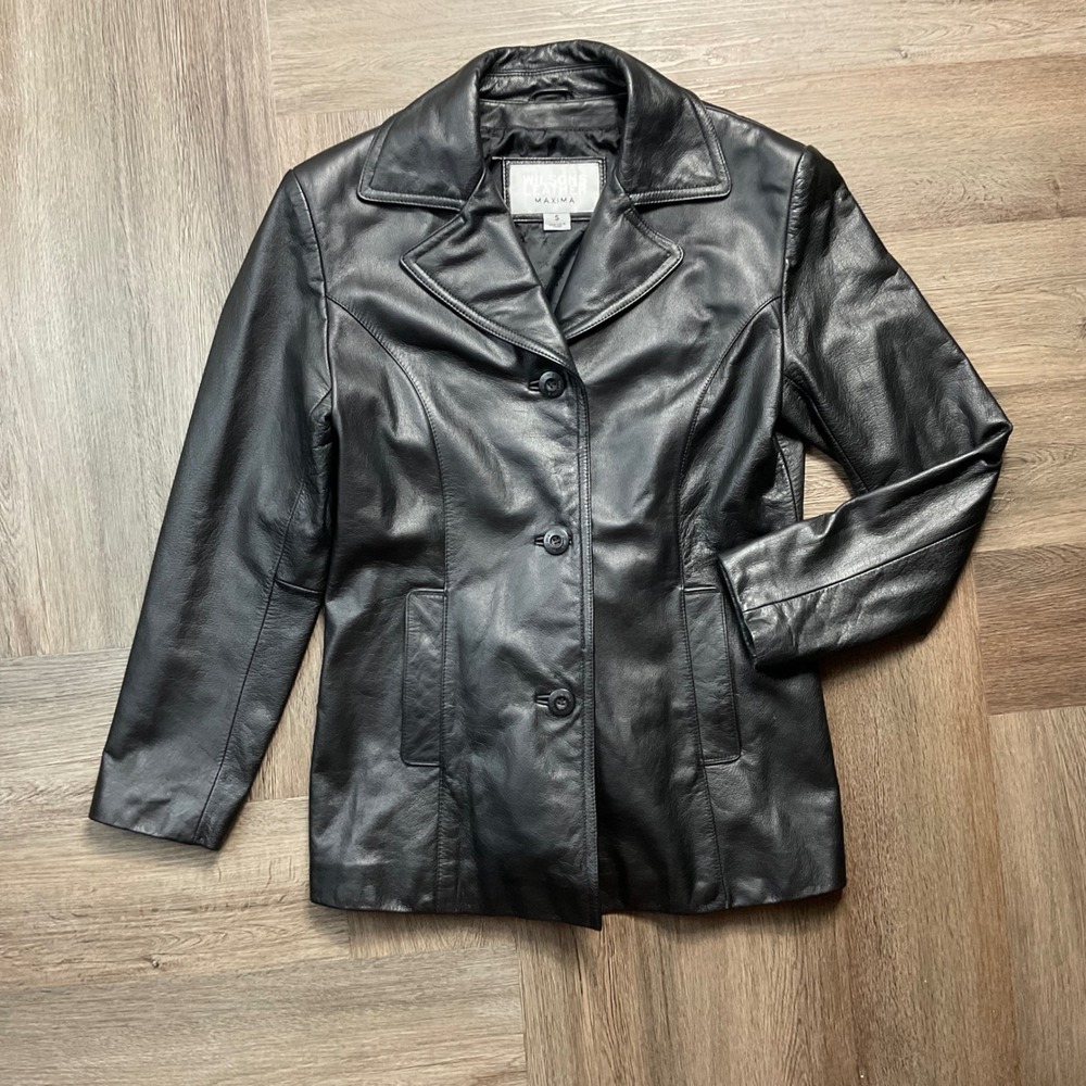 Vintage Wilsons Leather Maxima Jacket Womens Small Black Blazer Y2K Moto Classic